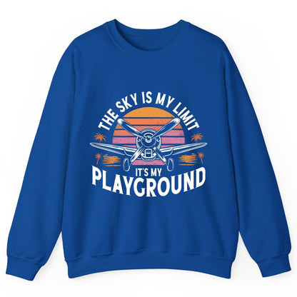 The Sky Is My Limit It's My Playground aviation Sweatshirt Royal product mockup