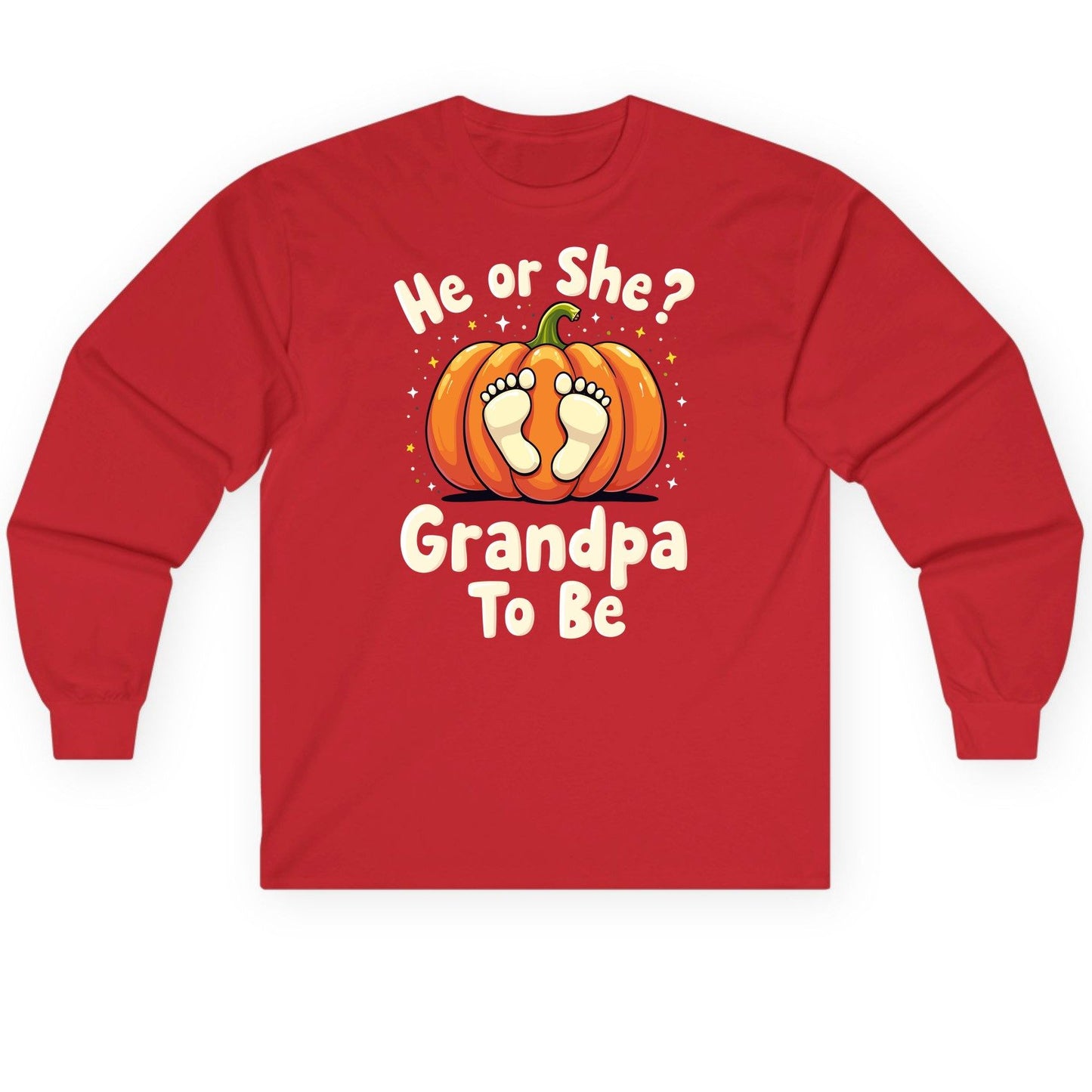 He or She Grandpa to Be gender reveal Long Sleeve Tee Red product mockup