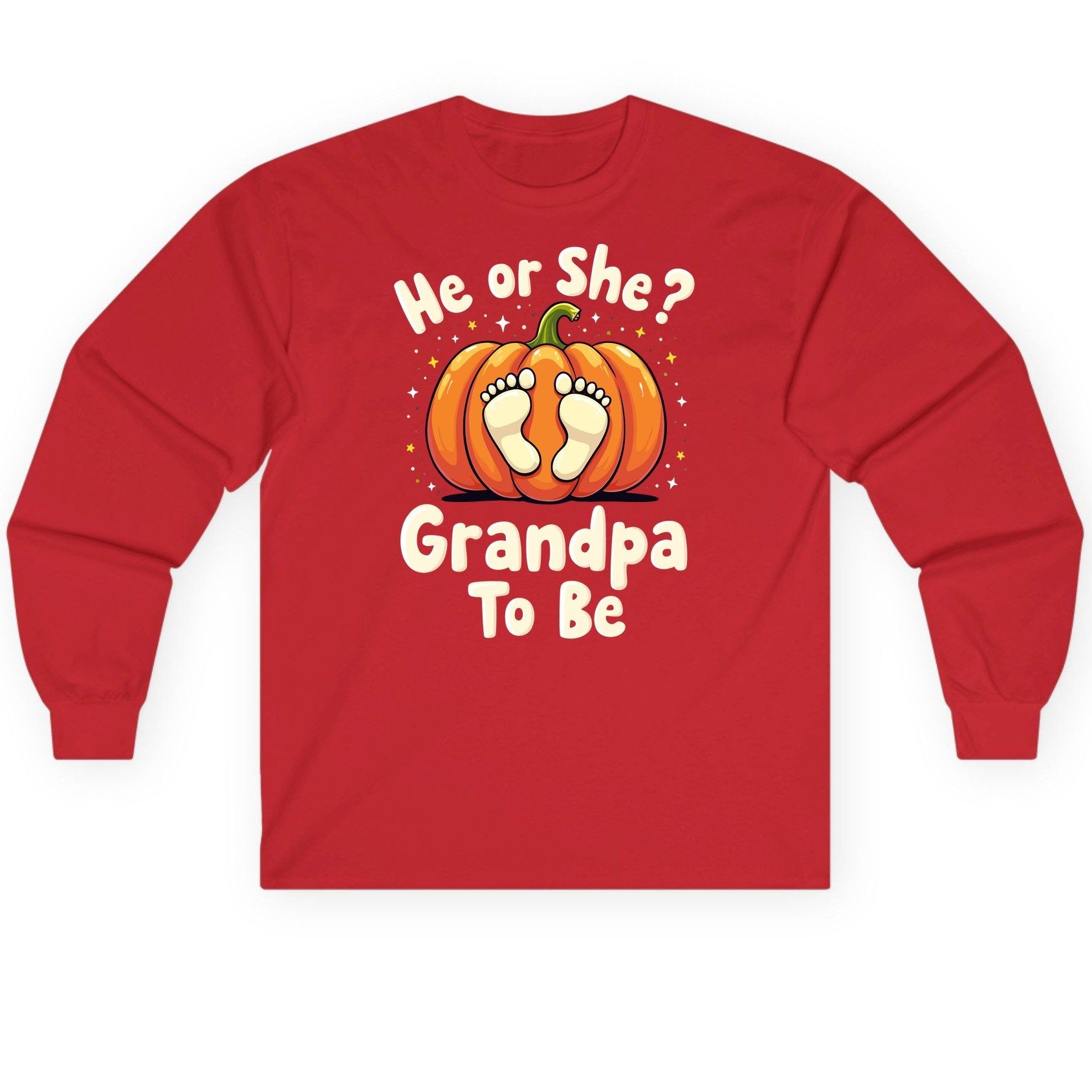 He or She Grandpa to Be gender reveal Long Sleeve Tee Red product mockup