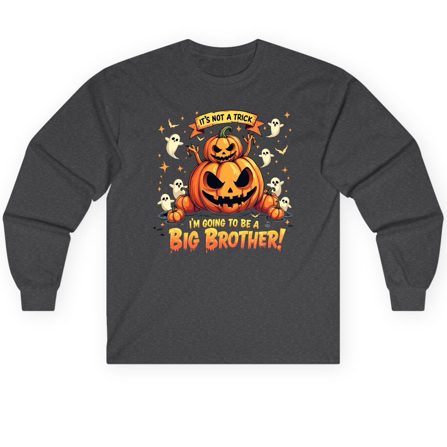 It's Not a Trick I'm Going to Be a Big Brother! Halloween big brother announcement Long Sleeve Tee Dark Heather product