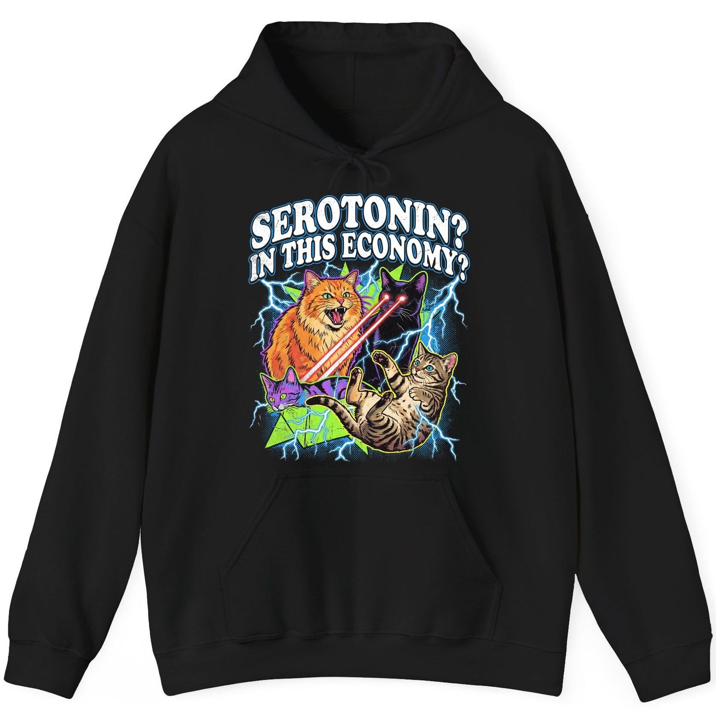 Serotonin in This Economy? cats Hoodie Black product mockup