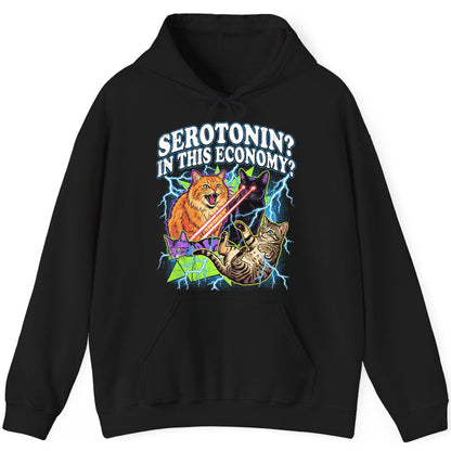 Serotonin in This Economy? cats Hoodie Black product mockup