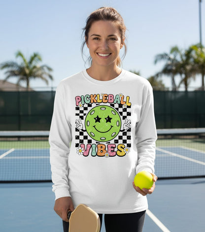 Pickleball Vibes pickleball Long Sleeve Tee White lifestyle mockup