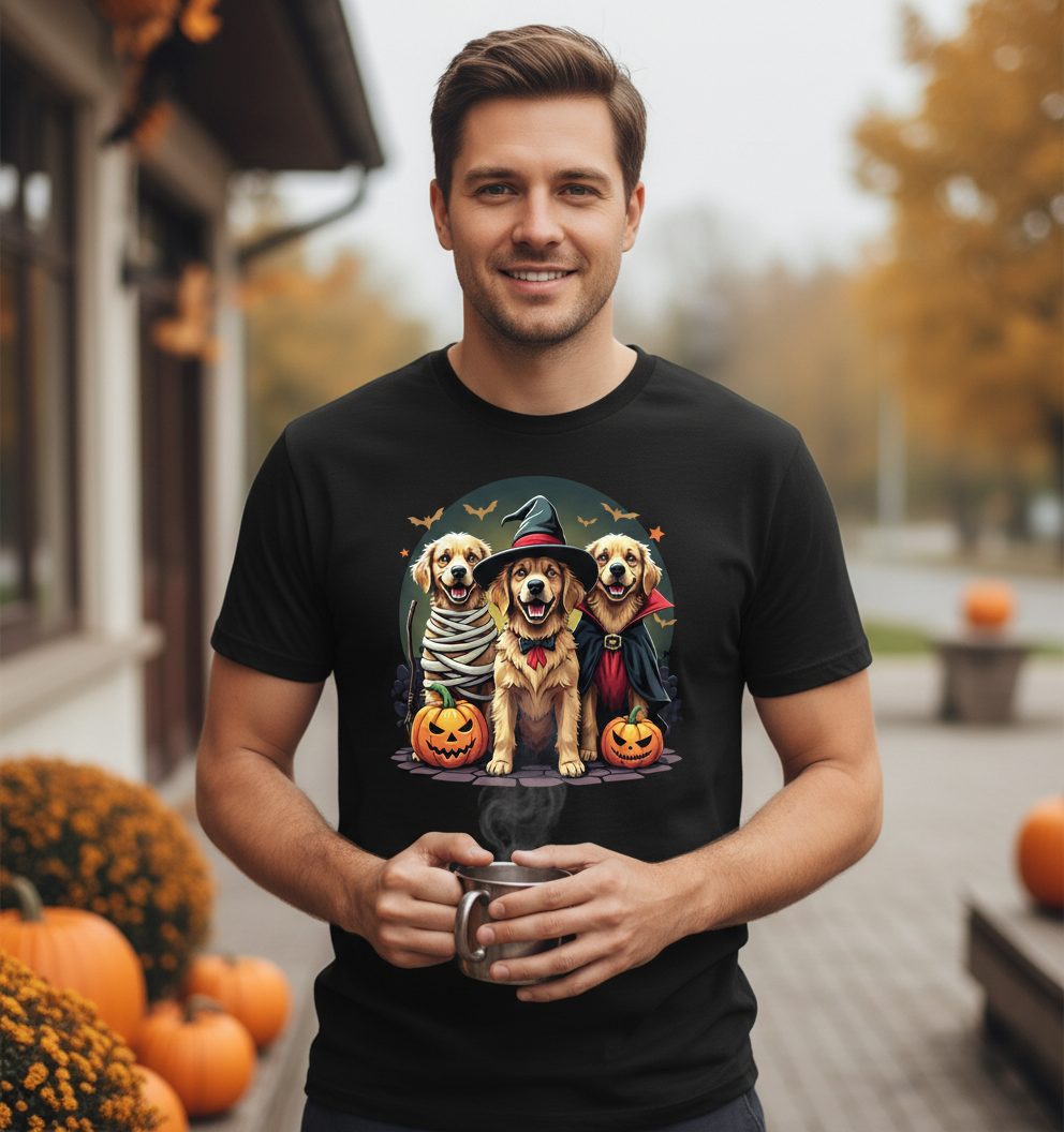 Golden Retriever Halloween Trio golden retriever T-Shirt Black lifestyle mockup