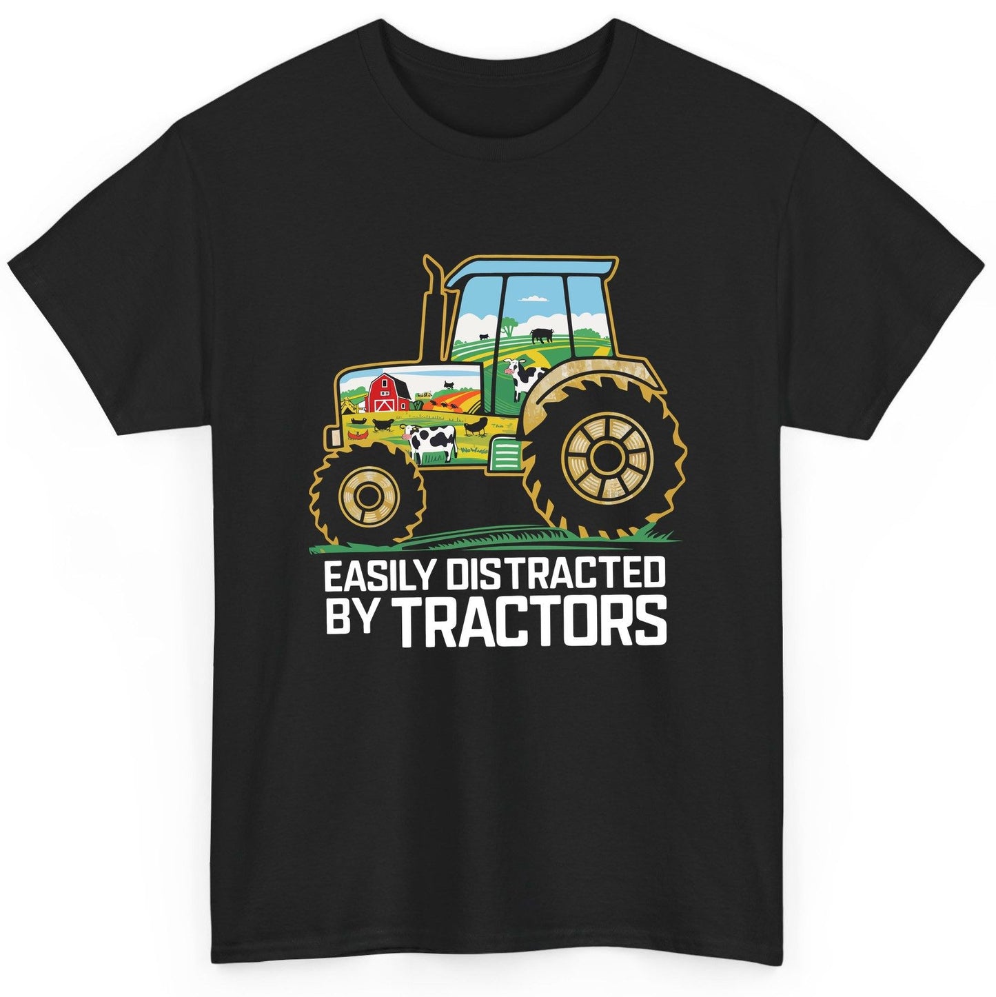 Easily Distracted by Tractors farming T-Shirt Black product mockup