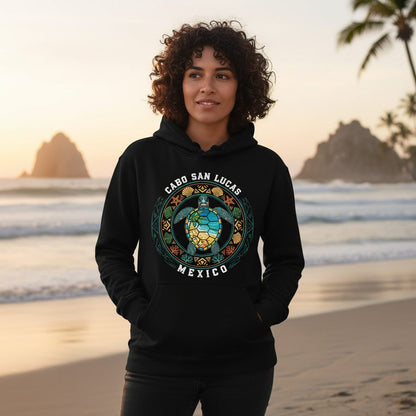 Cabo San Lucas Mexico sea turtle Hoodie Black lifestyle mockup