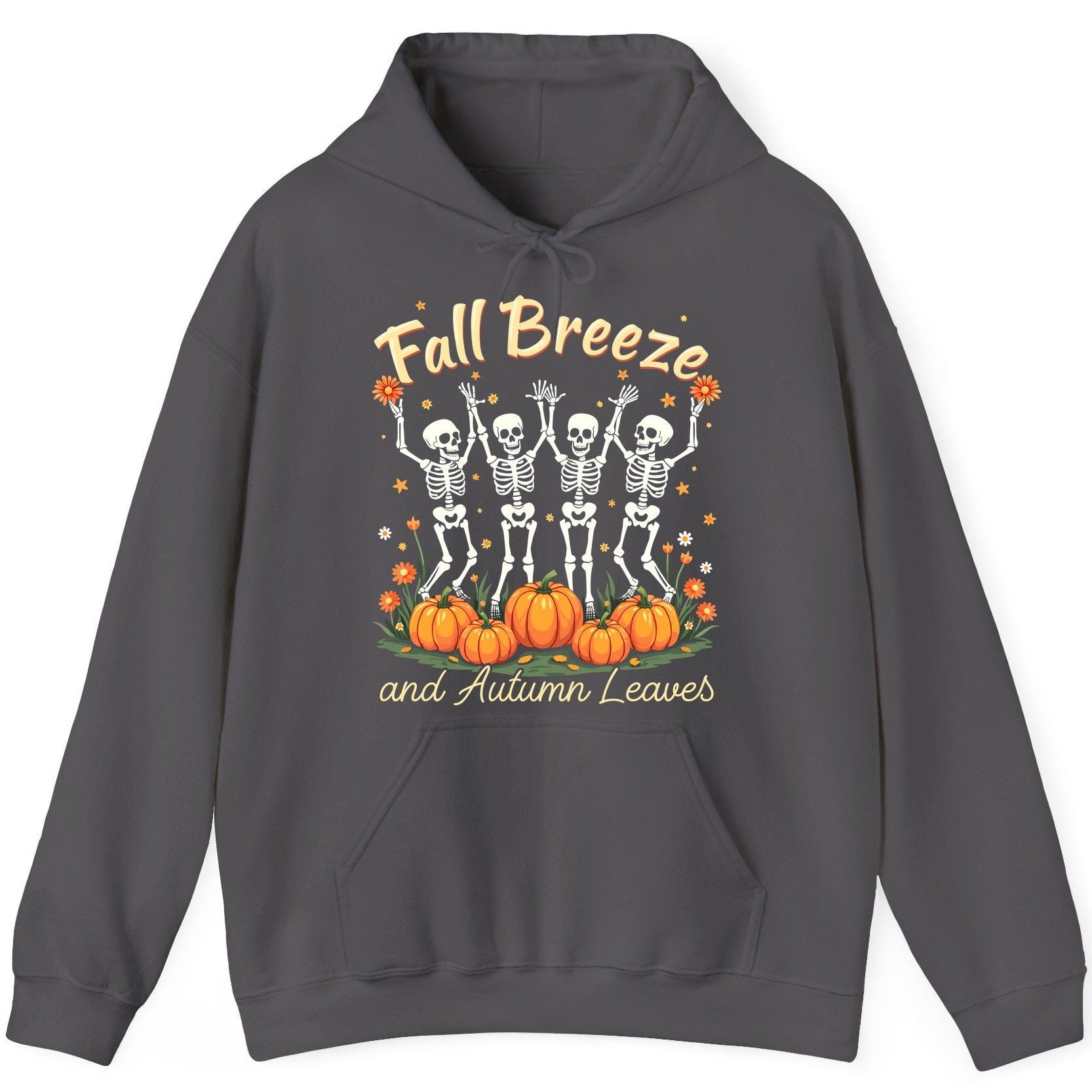 Fall Breeze and Autumn Leaves dancing skeletons Hoodie Charcoal product mockup