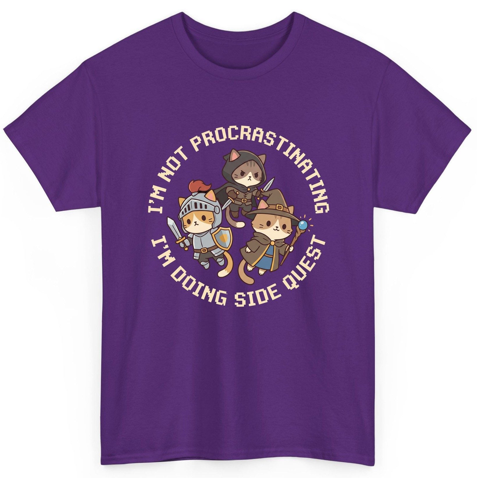 I'm Not Procrastinating I'm Doing Side Quest rpg cats T-Shirt Purple product mockup