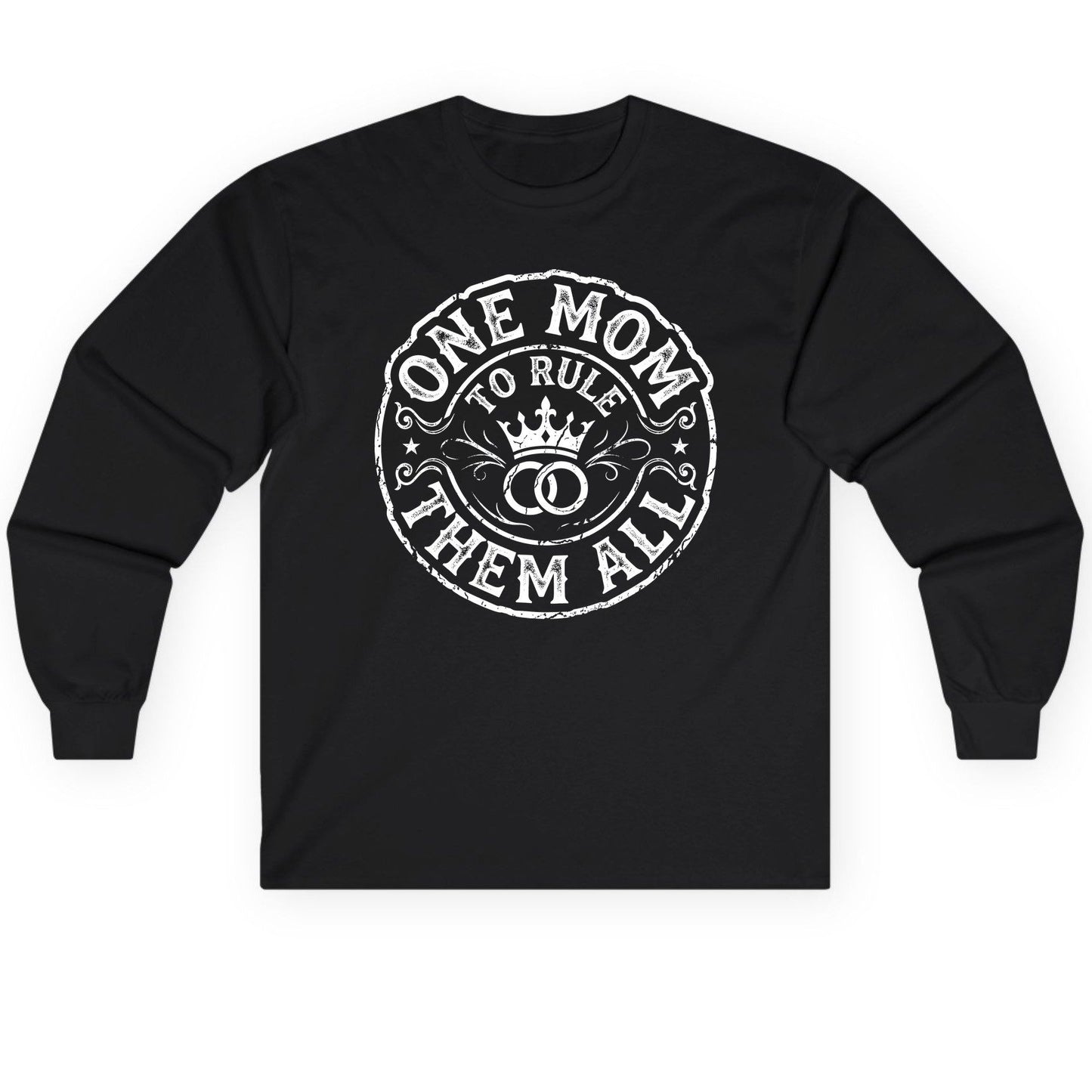 One Mom to Rule Them All Funny Moms Long Sleeve Tee - product mockup - Black