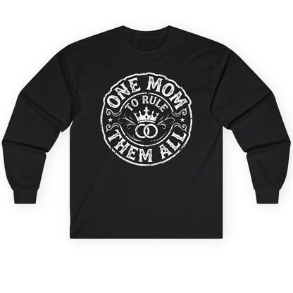 One Mom to Rule Them All Funny Moms Long Sleeve Tee - product mockup - Black