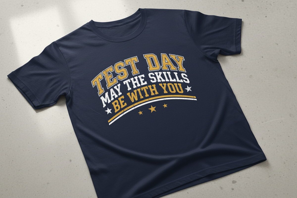 Test Day May The Skills Be With You Funny Teacher Student Design T-Shirt - Navy