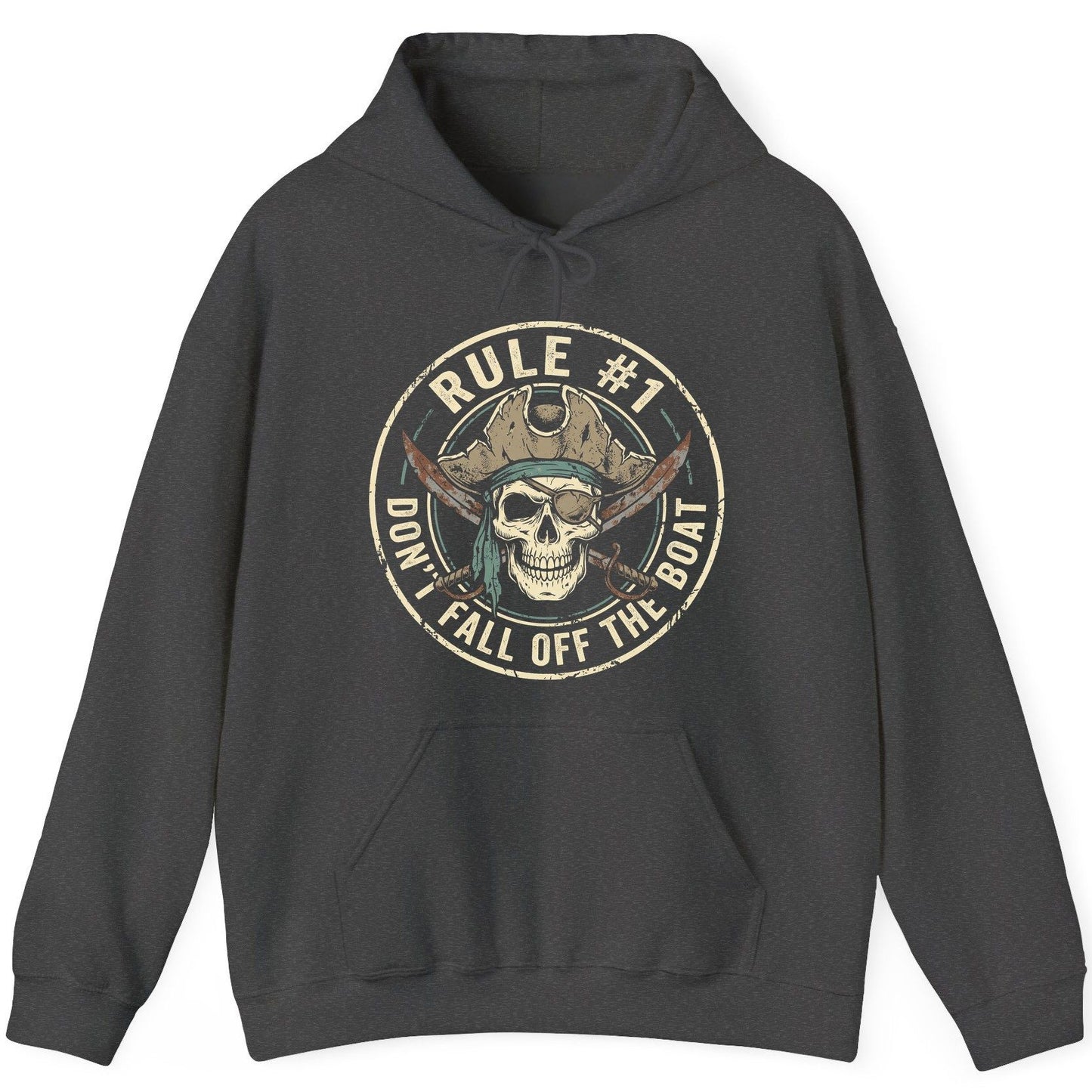 Rule 1 Don't Fall Off the Boat pirate Hoodie Dark Heather product mockup