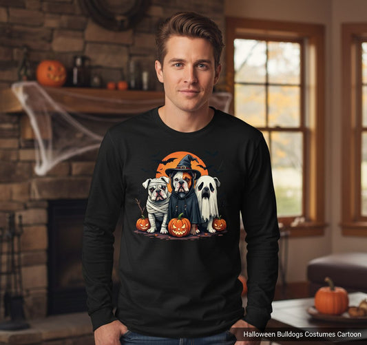 Halloween Bulldogs Costumes Halloween bulldogs Long Sleeve Tee Black lifestyle mockup