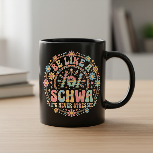 Retro Groovy Schwa Linguistics Pun Design Black Mug - Black