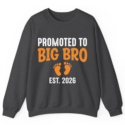 Promoted TO BIG BRO EST 2026 Pregnancy Announcement Sweatshirt - product mockup - Dark Heather