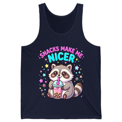 SNACKS MAKE ME NICER Funny Raccoon Tank Top - product mockup - Navy