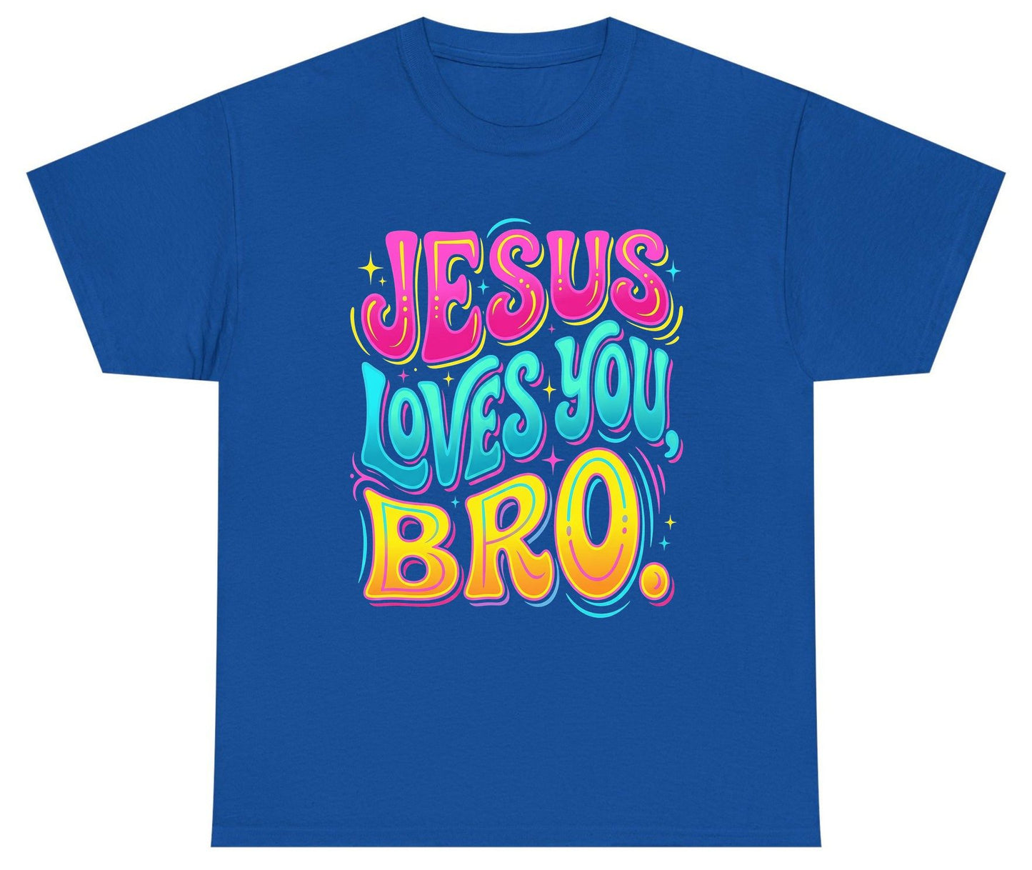 JESUS LOVES YOU BRO Retro Christian Youth T-Shirt - product mockup - Royal