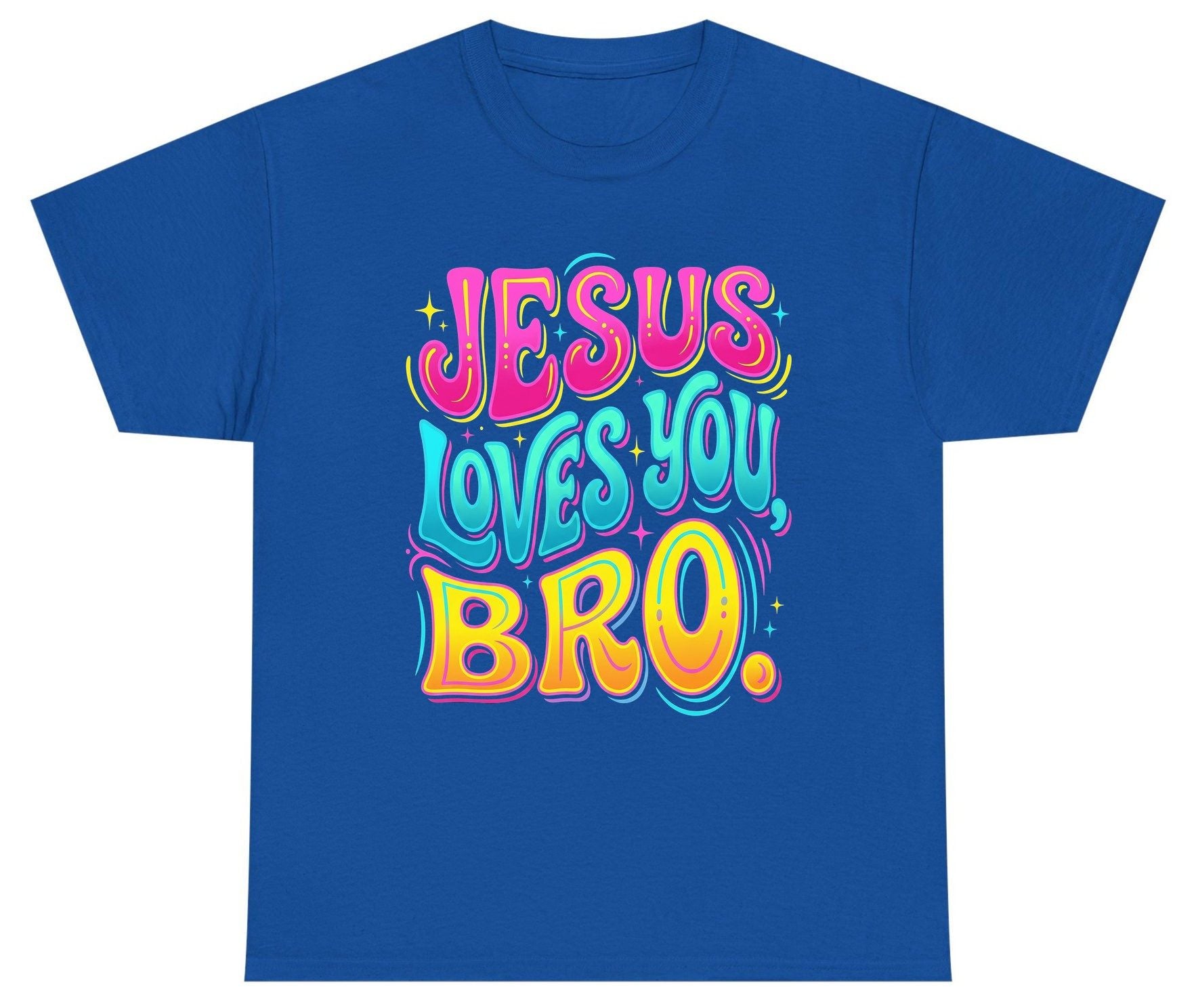 JESUS LOVES YOU BRO Retro Christian Youth T-Shirt - product mockup - Royal