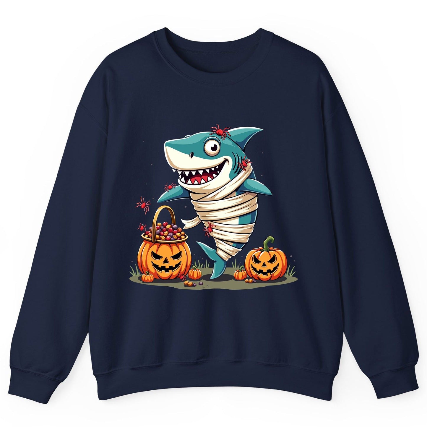 Mummy Shark Halloween shark Sweatshirt Navy product mockup
