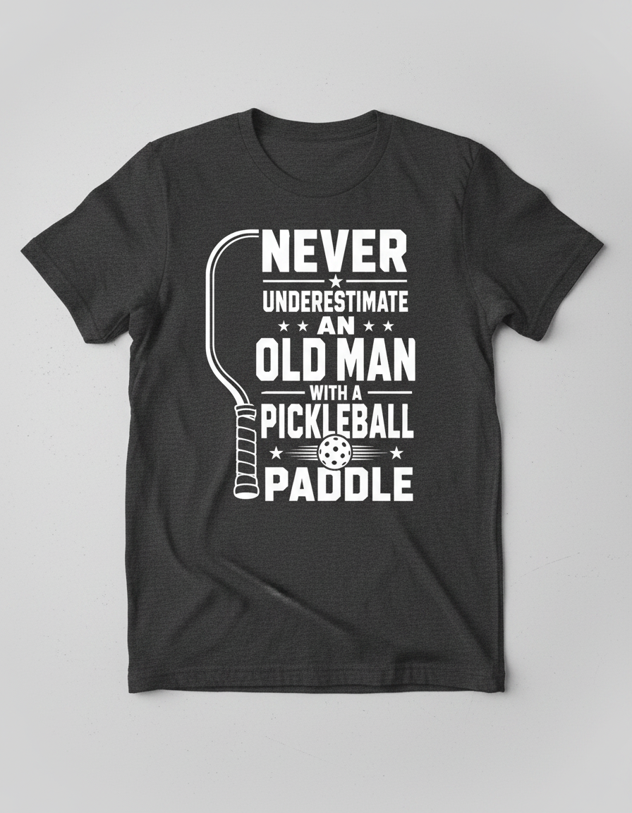 Never Underestimate An Old Man With A Pickleball Paddle T-Shirt - Dark Heather