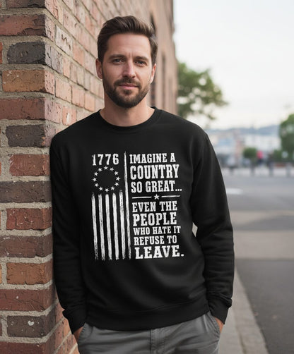 Imagine a Country So Great Patriotic Funny Patriotism Sweatshirt - lifestyle model mockup - Black