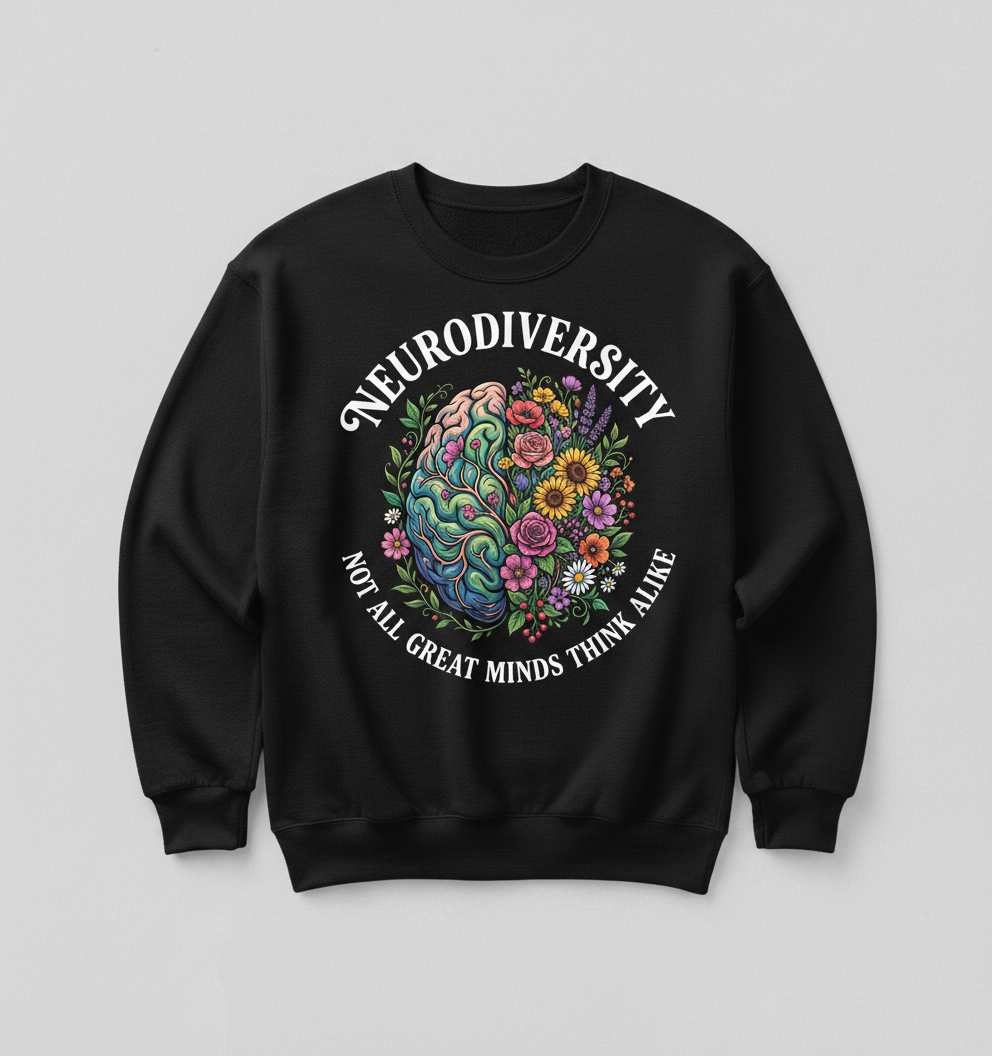 Neurodiversity Floral Brain 'Not All Great Minds Think Alike' Sweatshirt - Black