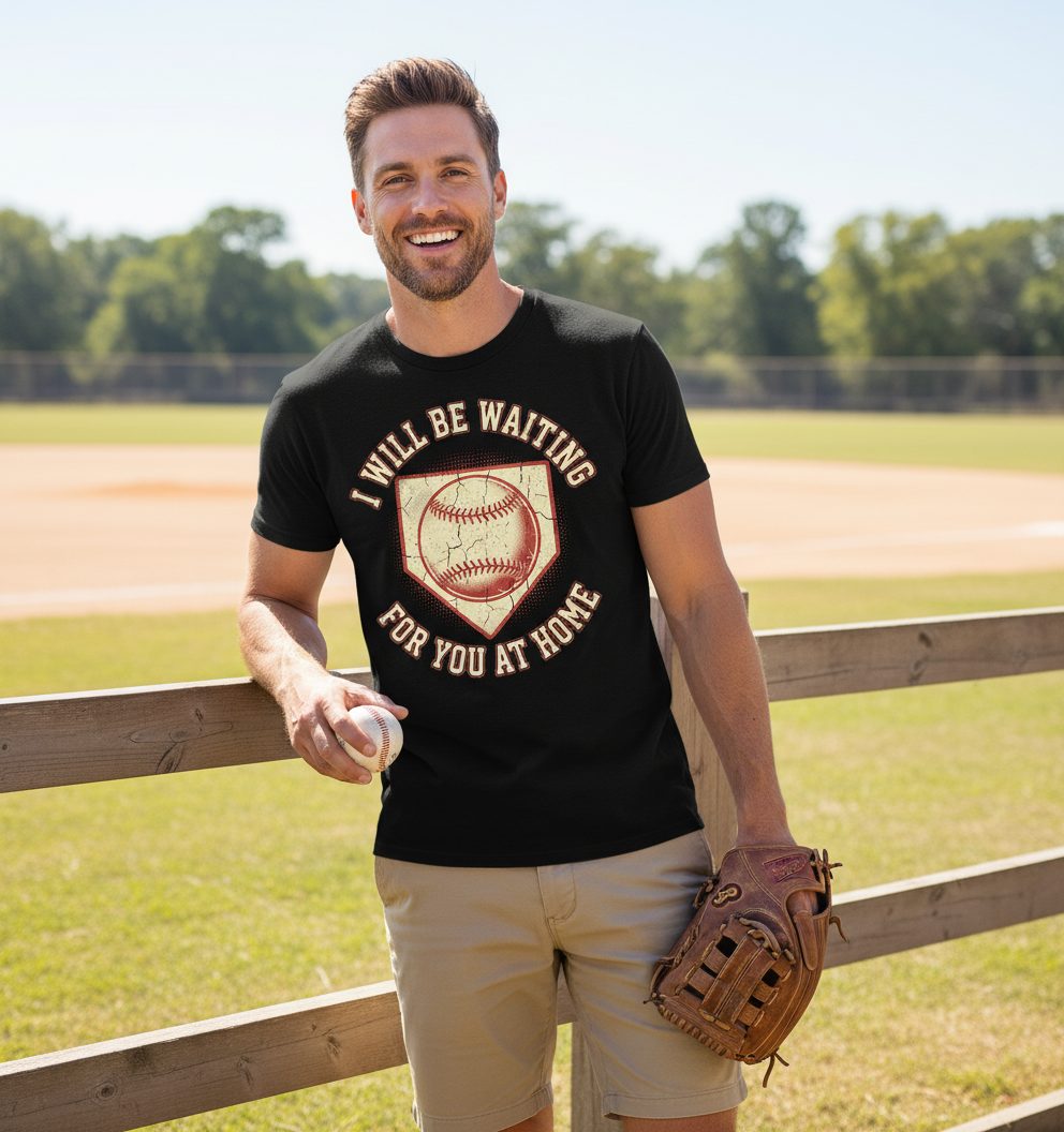 I Will Be Waiting for You at Home baseball T-Shirt Black lifestyle mockup