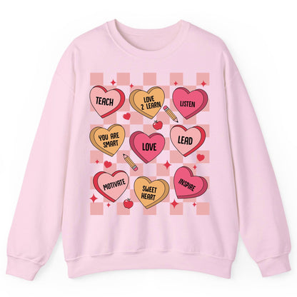Inspirational Teacher Conversation Hearts teacher appreciation Sweatshirt Light Pink product mockup