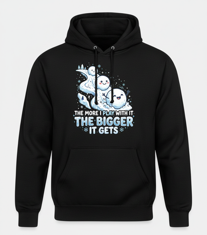 The More I Play With It The Bigger It Gets Funny Snowman Pun Hoodie - Black