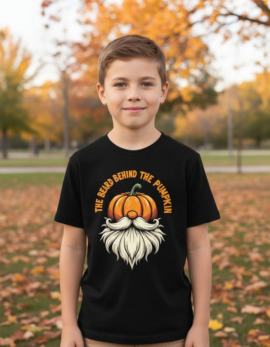 The Beard Behind the Pumpkin Halloween gnome Youth T-Shirt Black lifestyle mockup