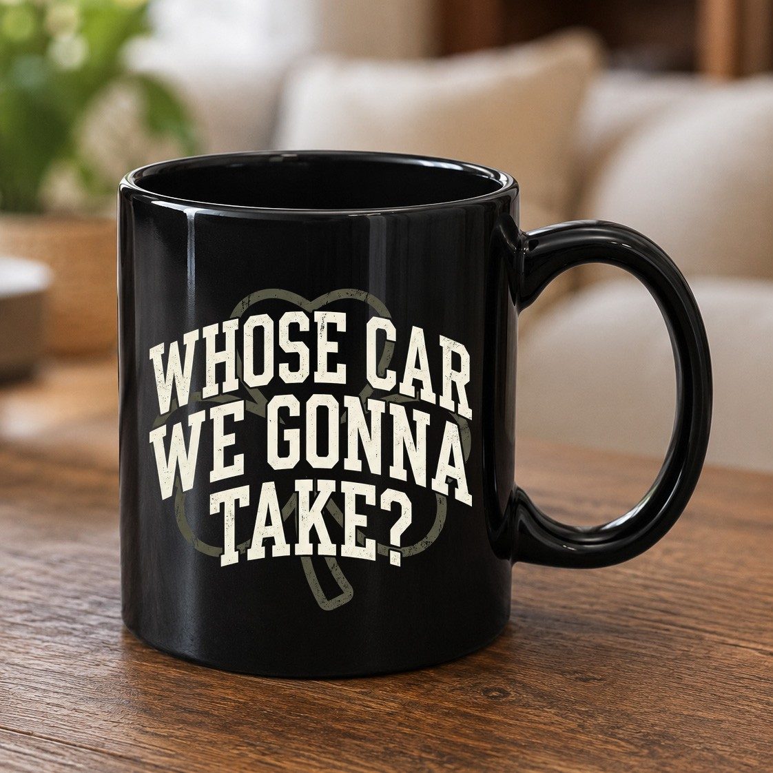 Whose Car We Gonna Take? St. Patrick's Day Black Mug Black product mockup