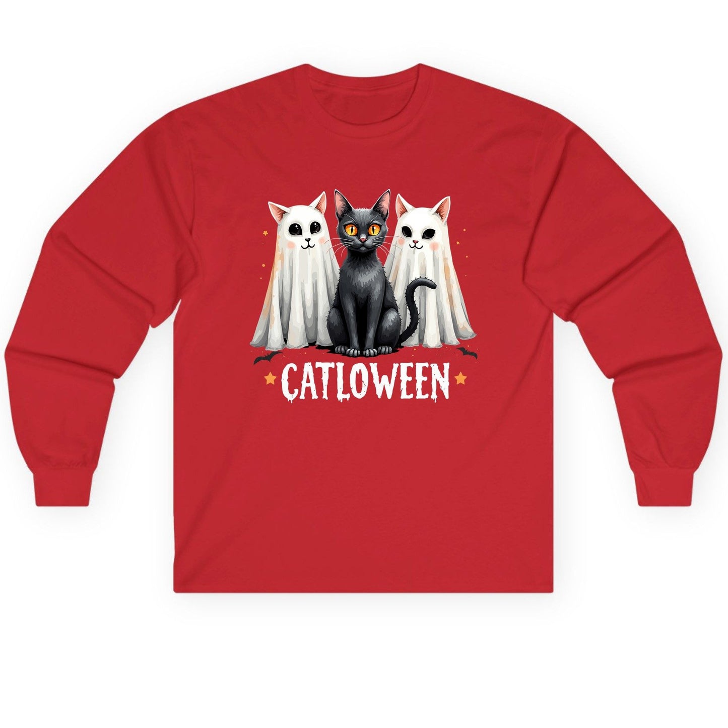 Catloween Halloween cats Long Sleeve Tee Red product mockup