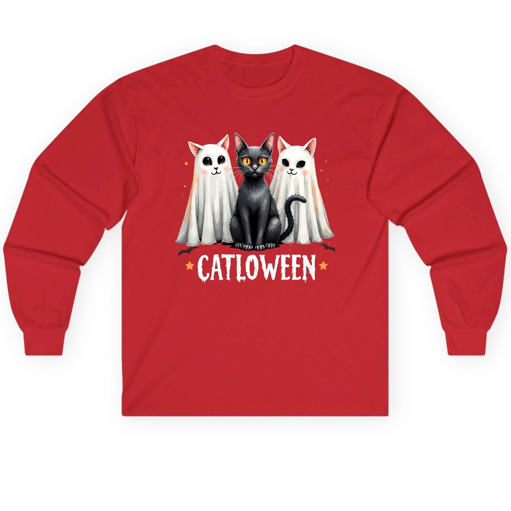 Catloween Halloween cats Long Sleeve Tee Red product mockup