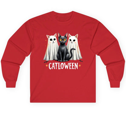 Catloween Halloween cats Long Sleeve Tee Red product mockup