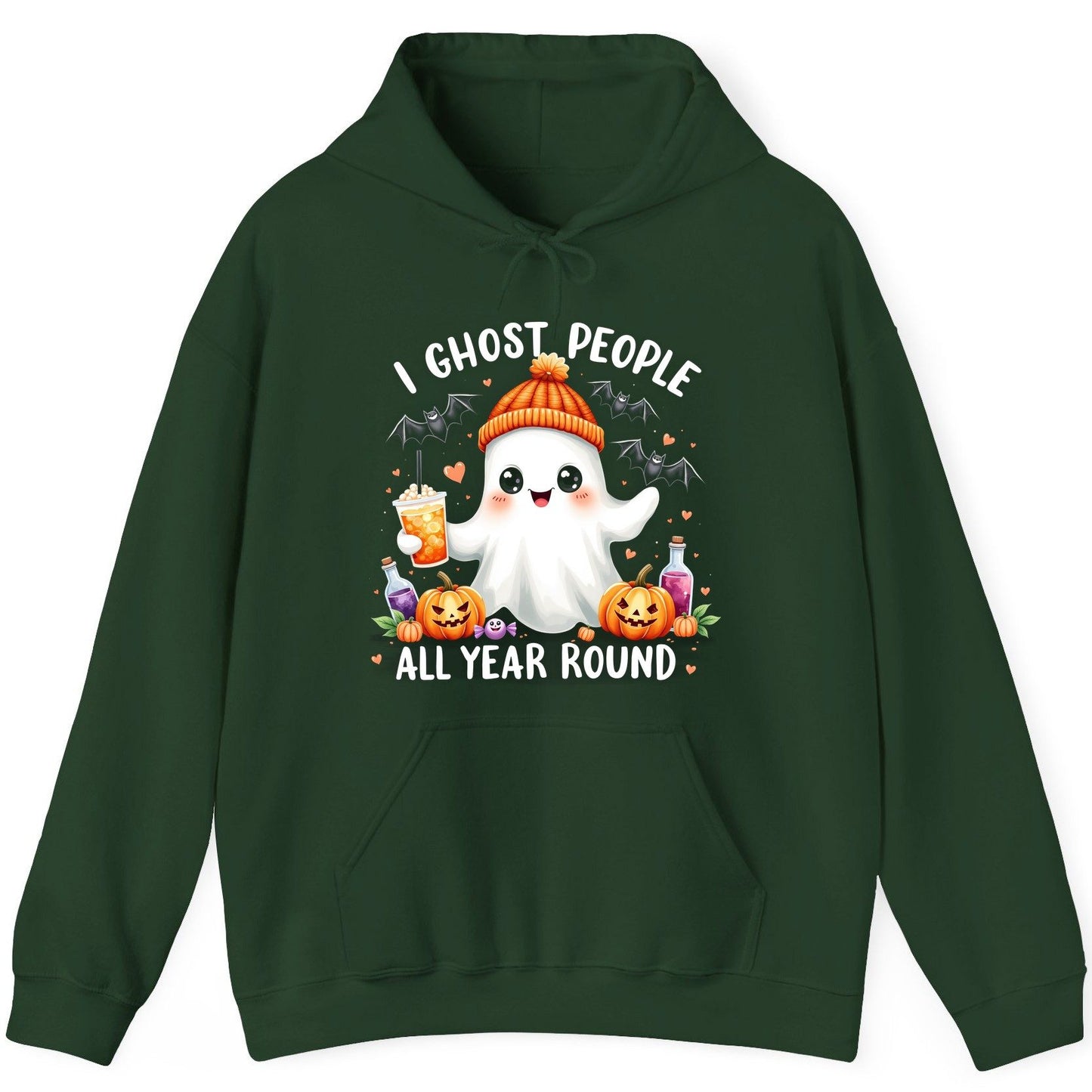 I Ghost People All Year Round cute ghost Hoodie Forest Green product mockup