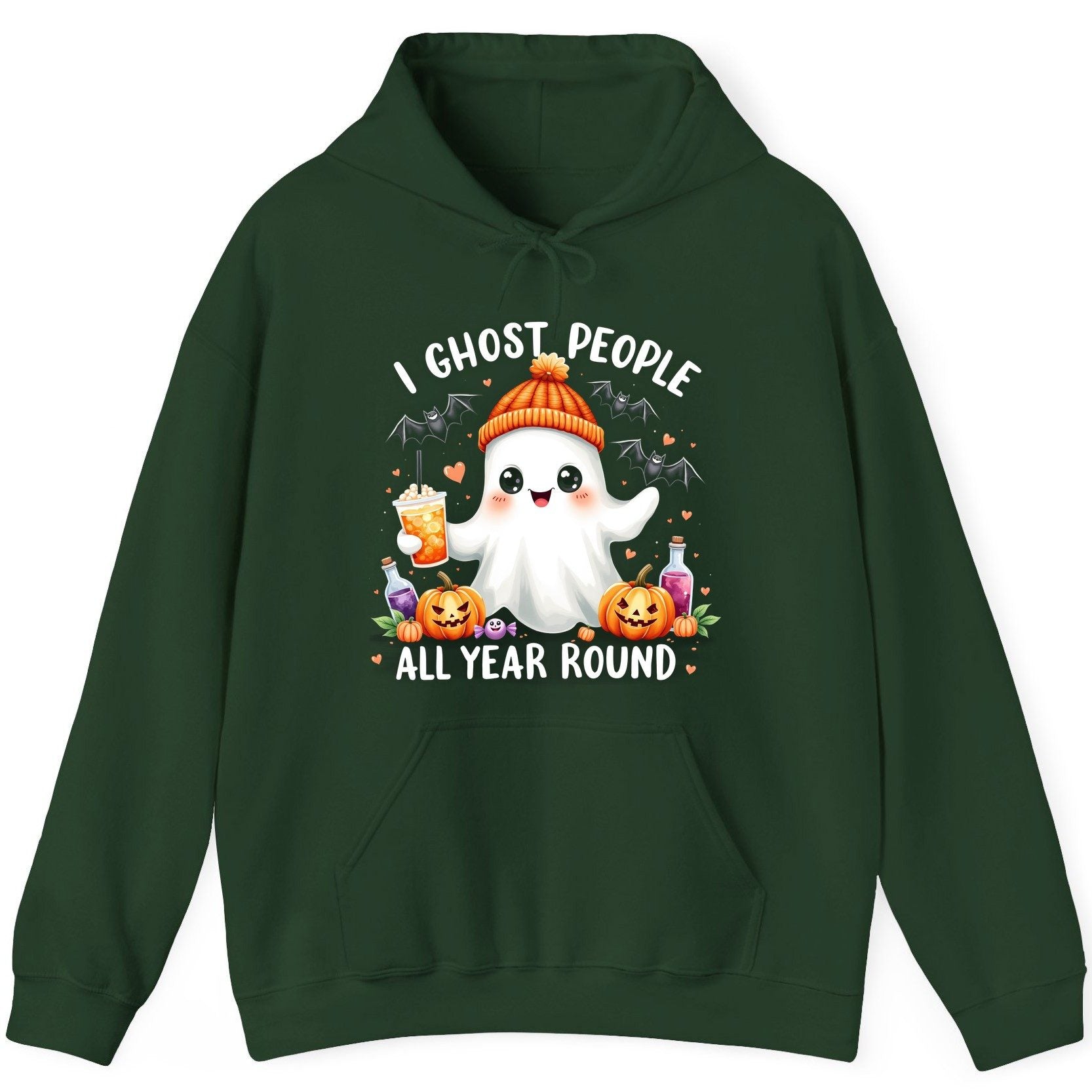 I Ghost People All Year Round cute ghost Hoodie Forest Green product mockup