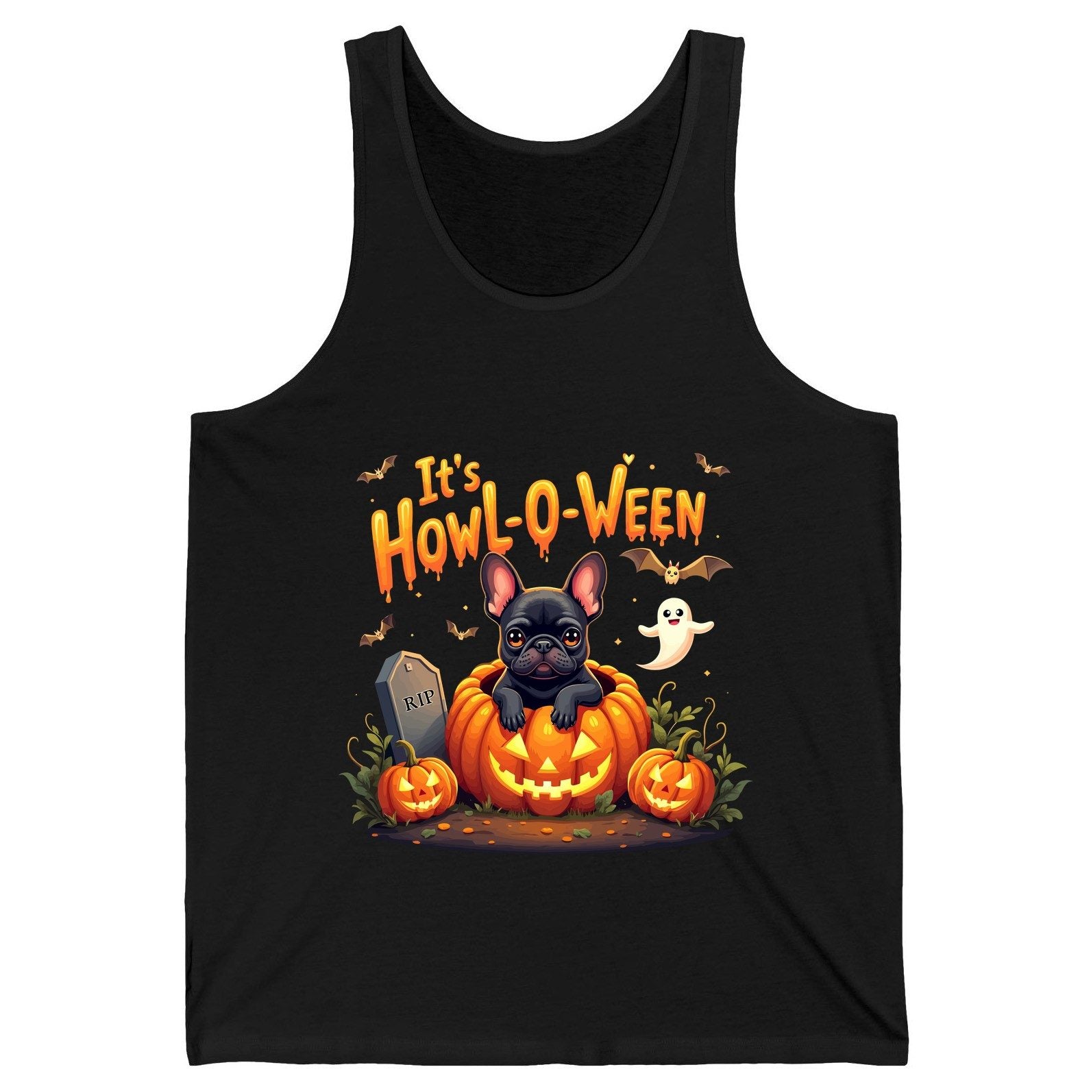 It's Howl-O-Ween french bulldog Tank Top Black product mockup