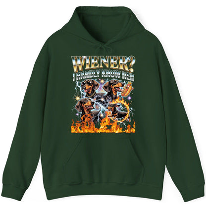 Wiener I Hardly Know Her dachshund Hoodie Forest Green product mockup
