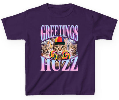 Greetings Huzz Funny Cats Youth T-Shirt - product mockup - Purple