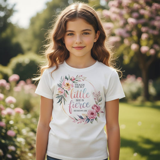 Little Fierce feminine empowerment Youth T-Shirt White lifestyle mockup
