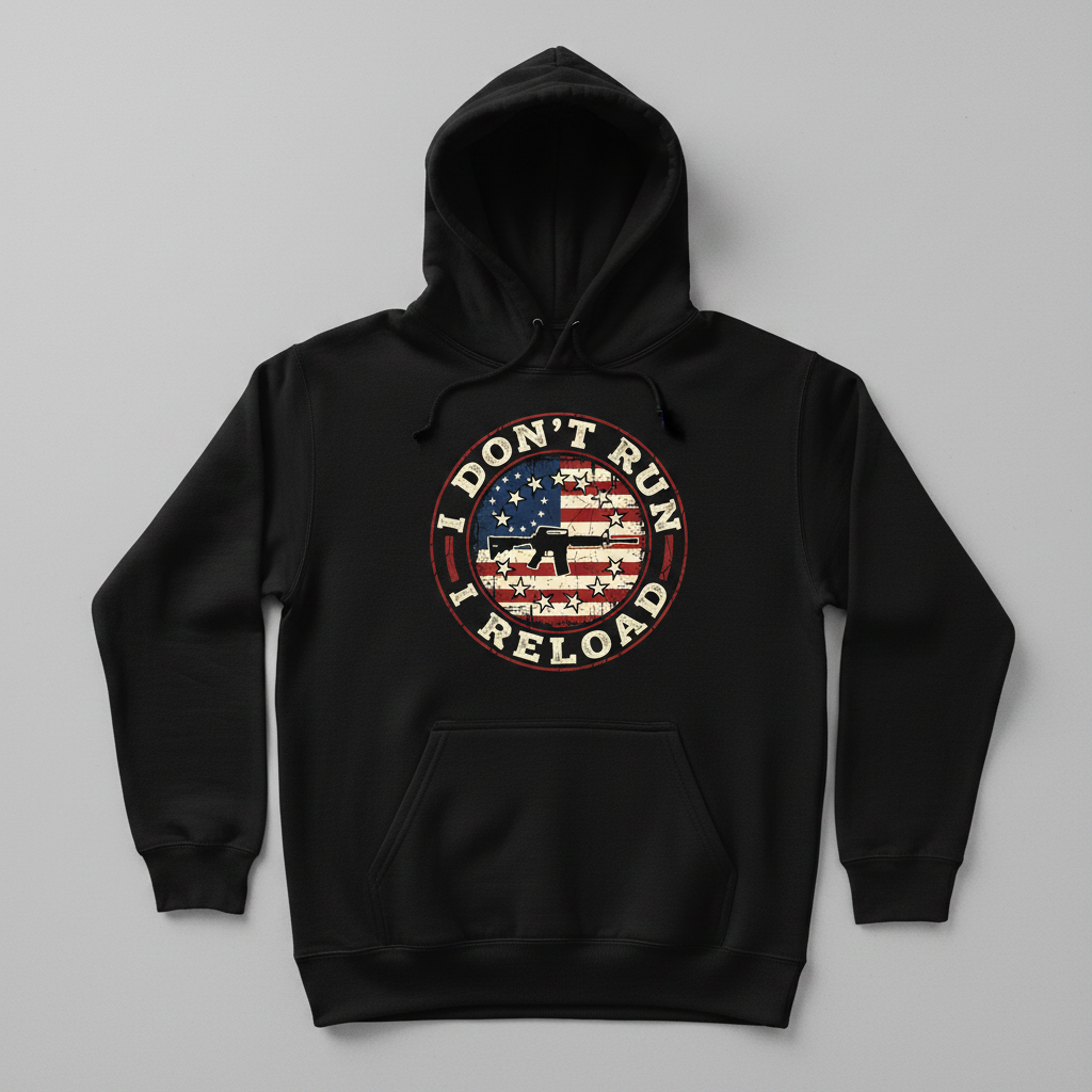 I Don't Run I Reload Pro-Gun American Flag Design Hoodie - Black
