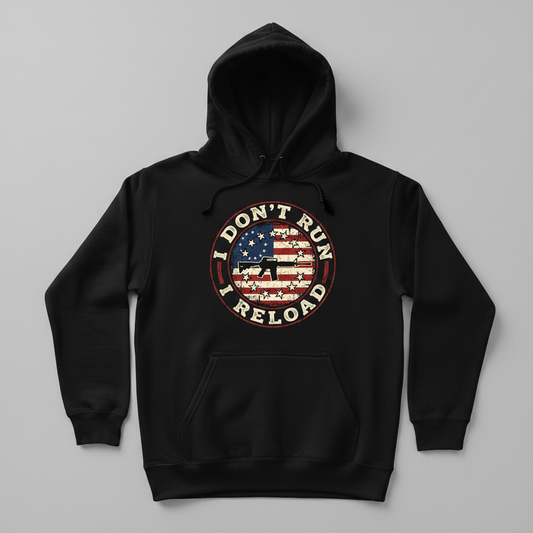 I Don't Run I Reload Pro-Gun American Flag Design Hoodie - Black