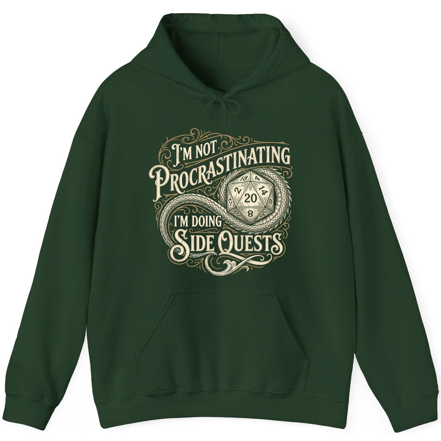 I'm Not Procrastinating I'm Doing Side Quests rpg gaming Hoodie Forest Green product mockup
