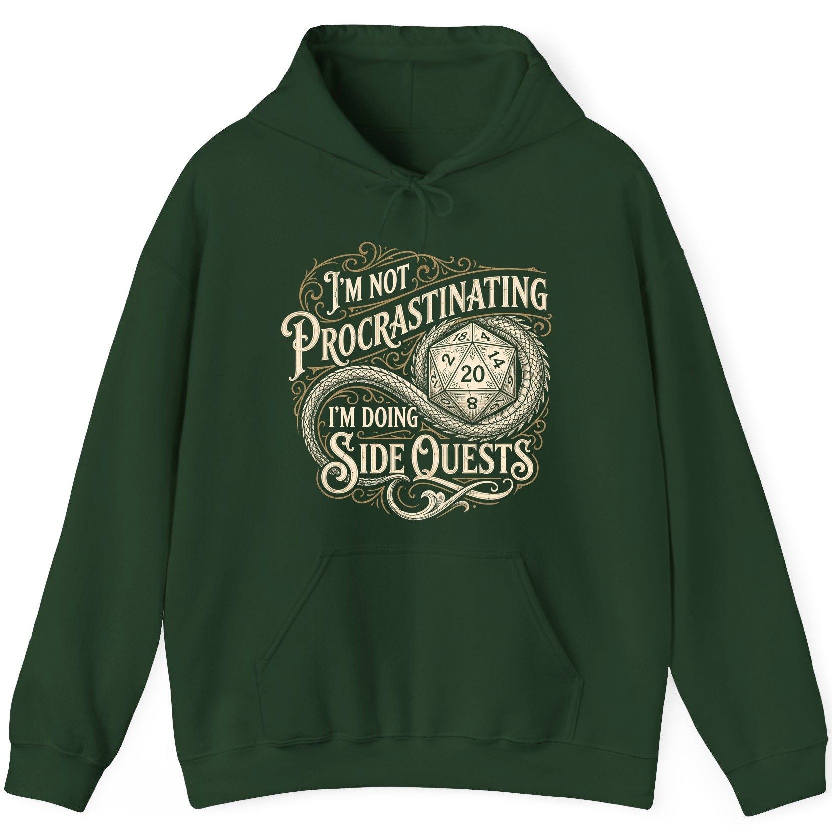I'm Not Procrastinating I'm Doing Side Quests rpg gaming Hoodie Forest Green product mockup