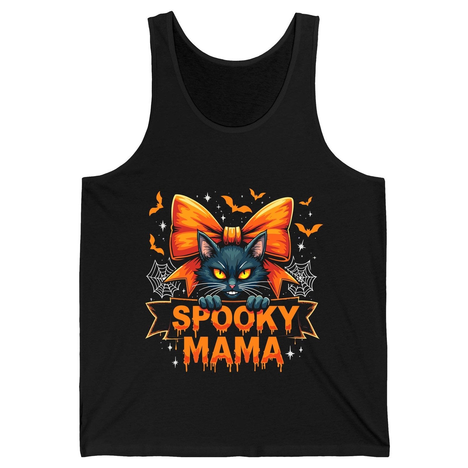 Spooky Mama black cat Tank Top Black product mockup