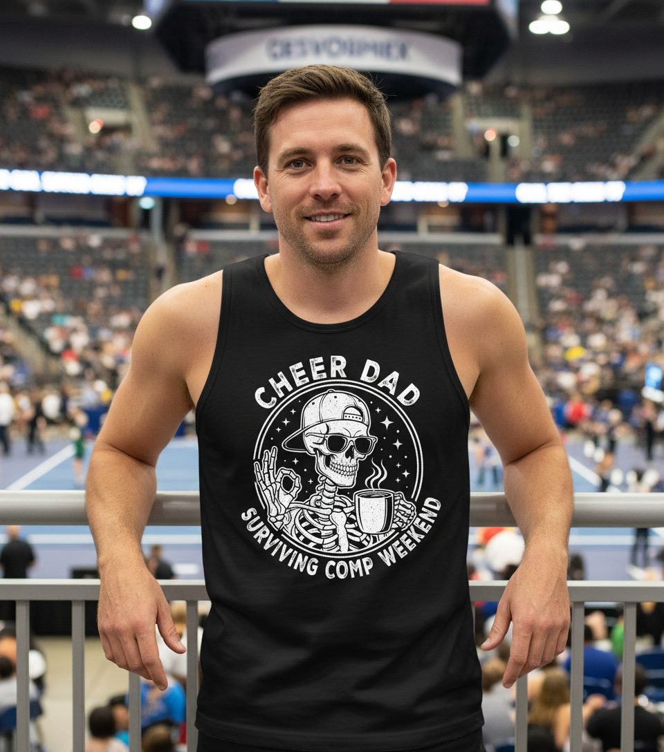 Cheer Dad Surviving Comp Weekend cheer dad Tank Top Black lifestyle mockup
