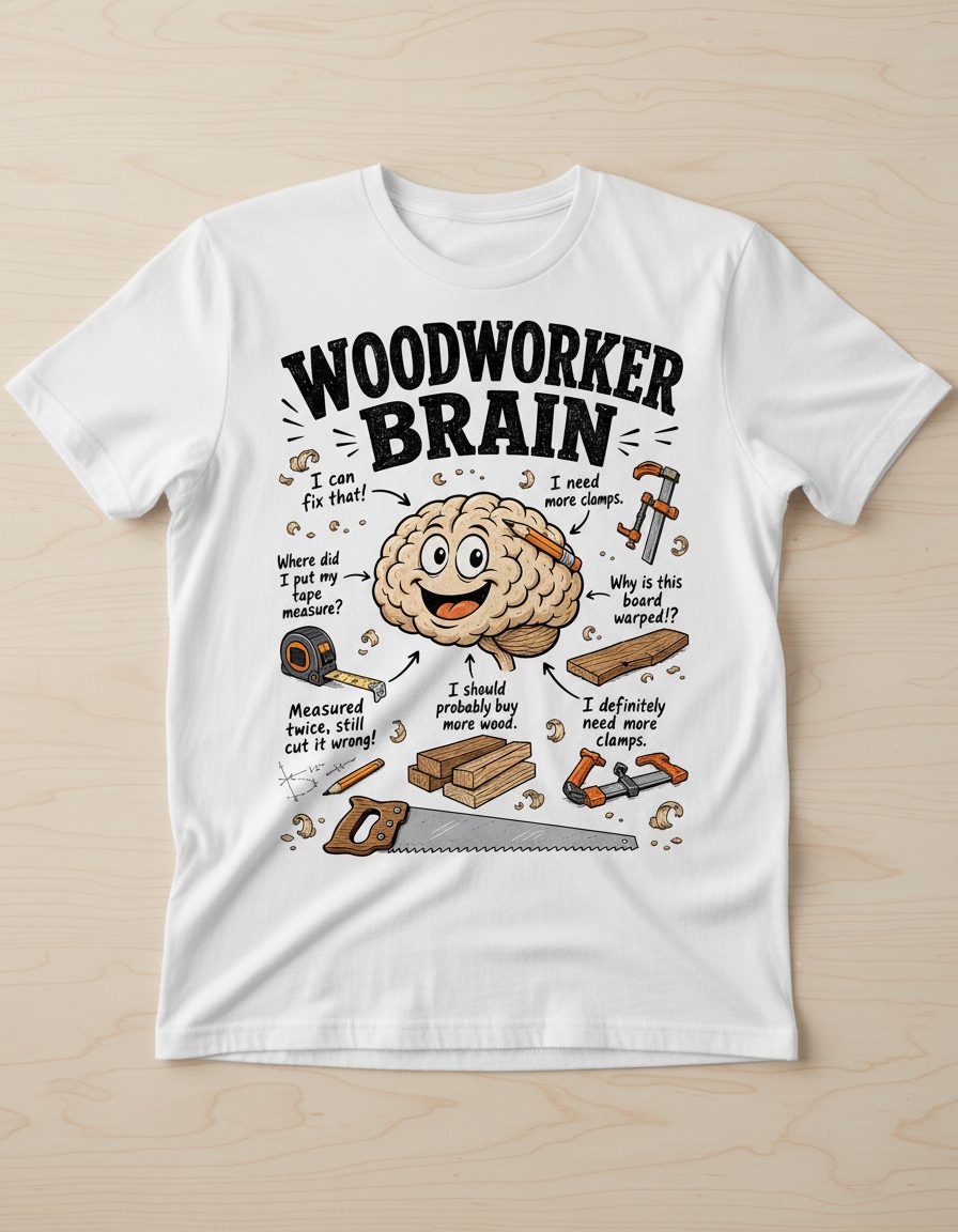 Woodworker Brain Funny Woodworking T-Shirt - product mockup - White