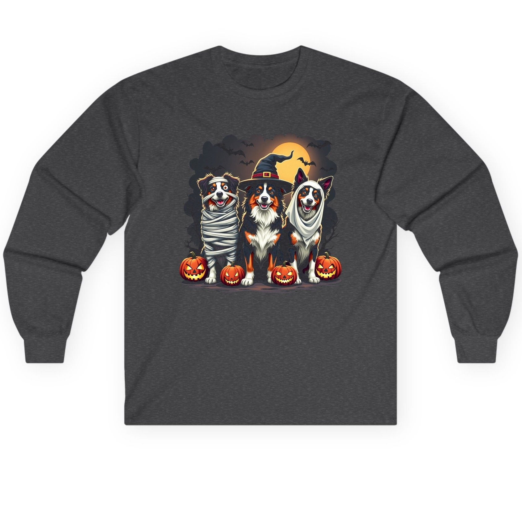 Australian Shepherd Halloween Dogs australian shepherd dogs Long Sleeve Tee Dark Heather product mockup