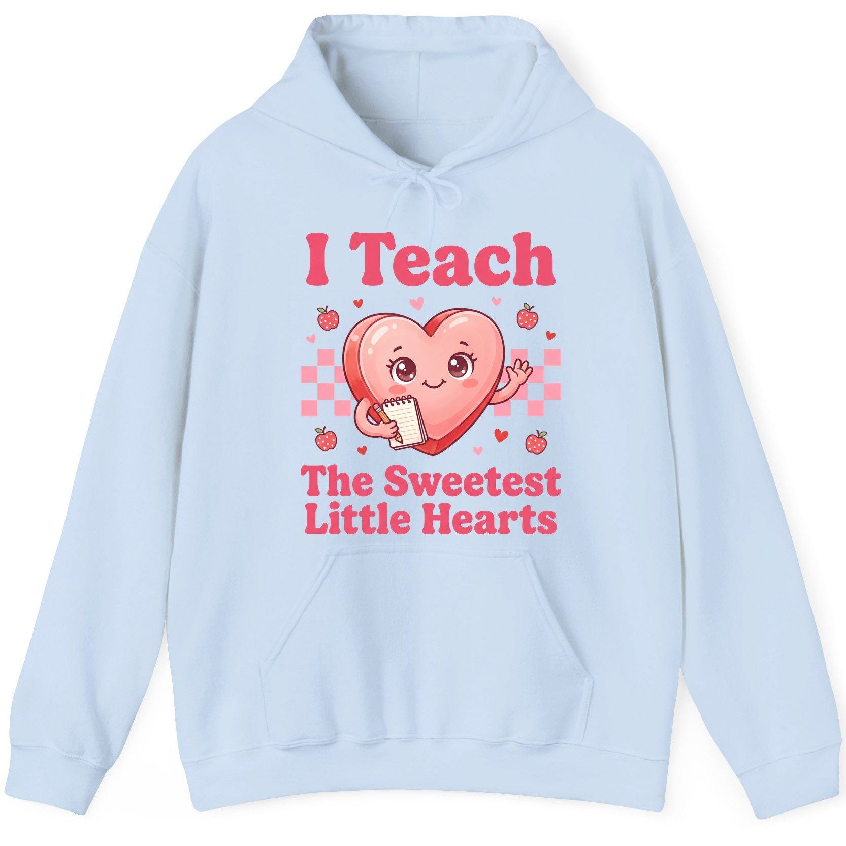 I Teach the Sweetest Little Hearts teacher Hoodie Light Blue product mockup