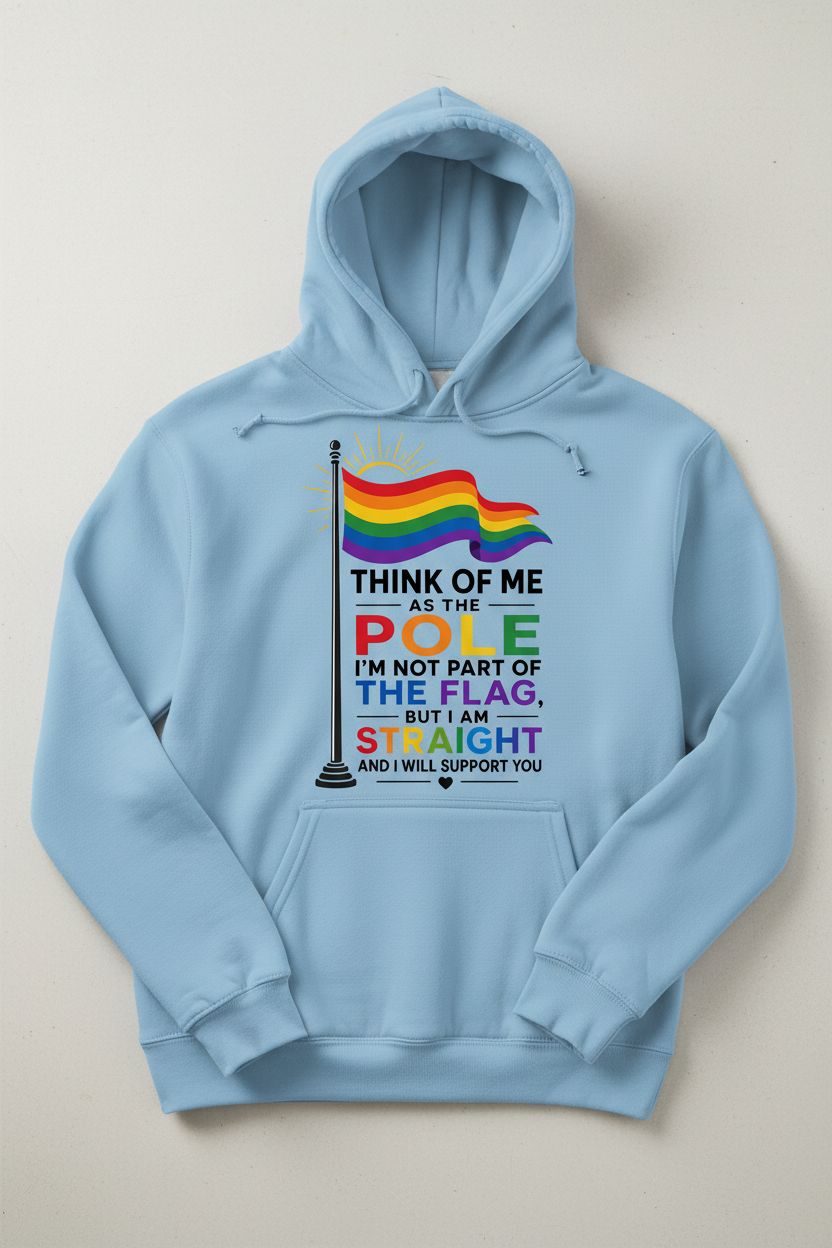 Straight Ally Pride Flag Pole Support Design Hoodie - Light Blue